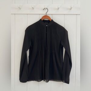 Theory Bianca High Neck Key Hole Pleated Semi Sheer Black Goth Girl Women Small